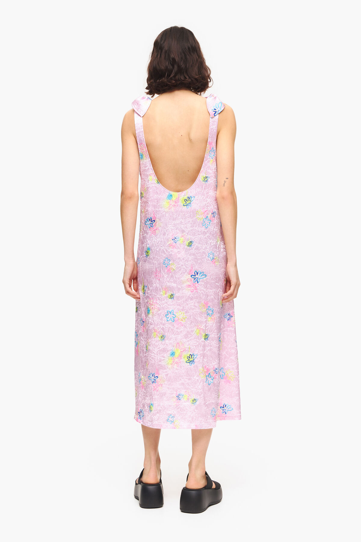 Vestido evasé midi print Spray Flowers rosa claro