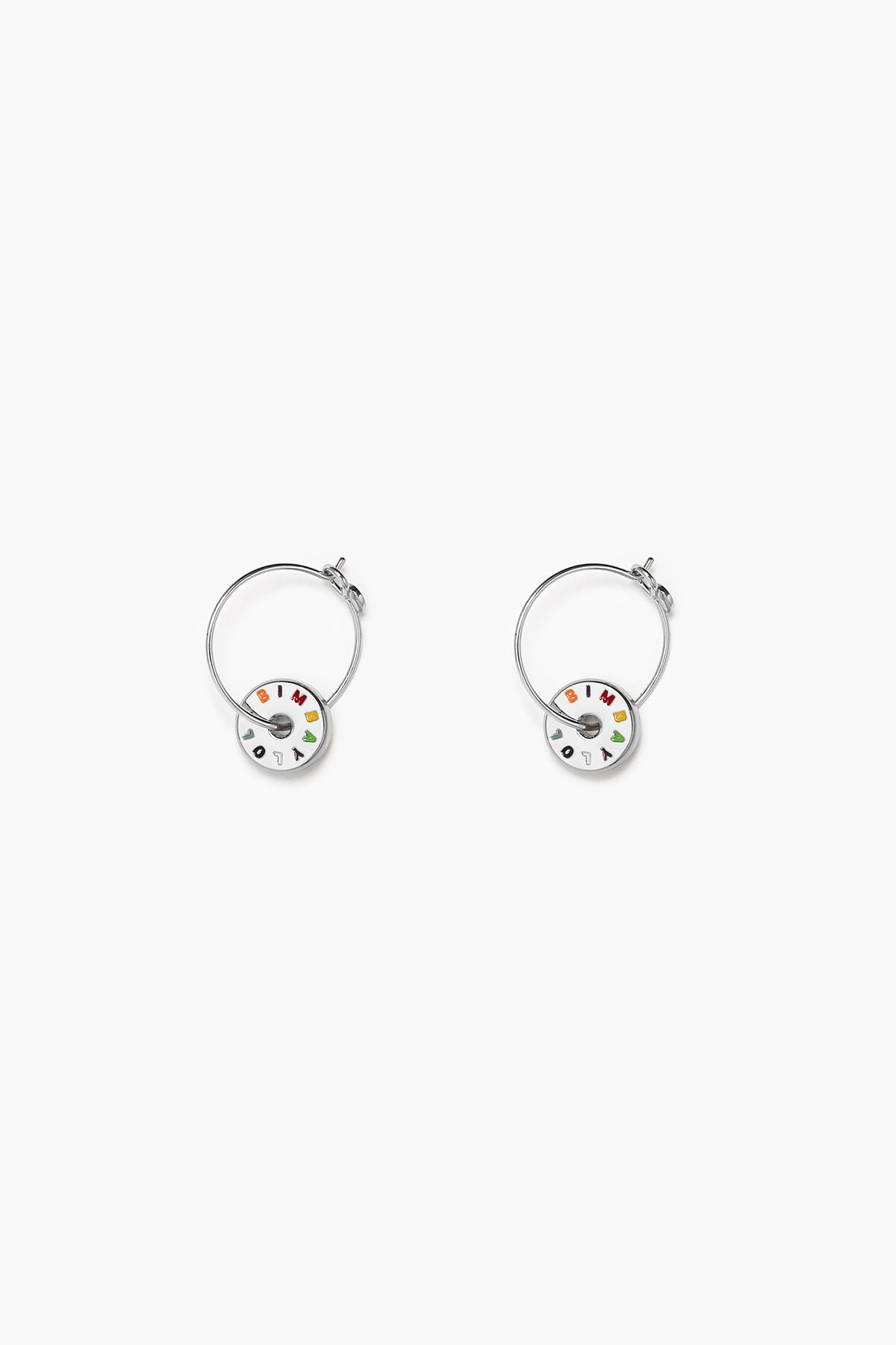 Pendientes aro pequeño logo plateado multicolor