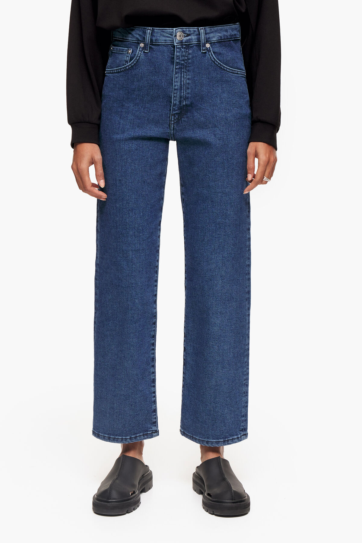 STRAIGHT CROPPED - Vaquero recto azul oscuro