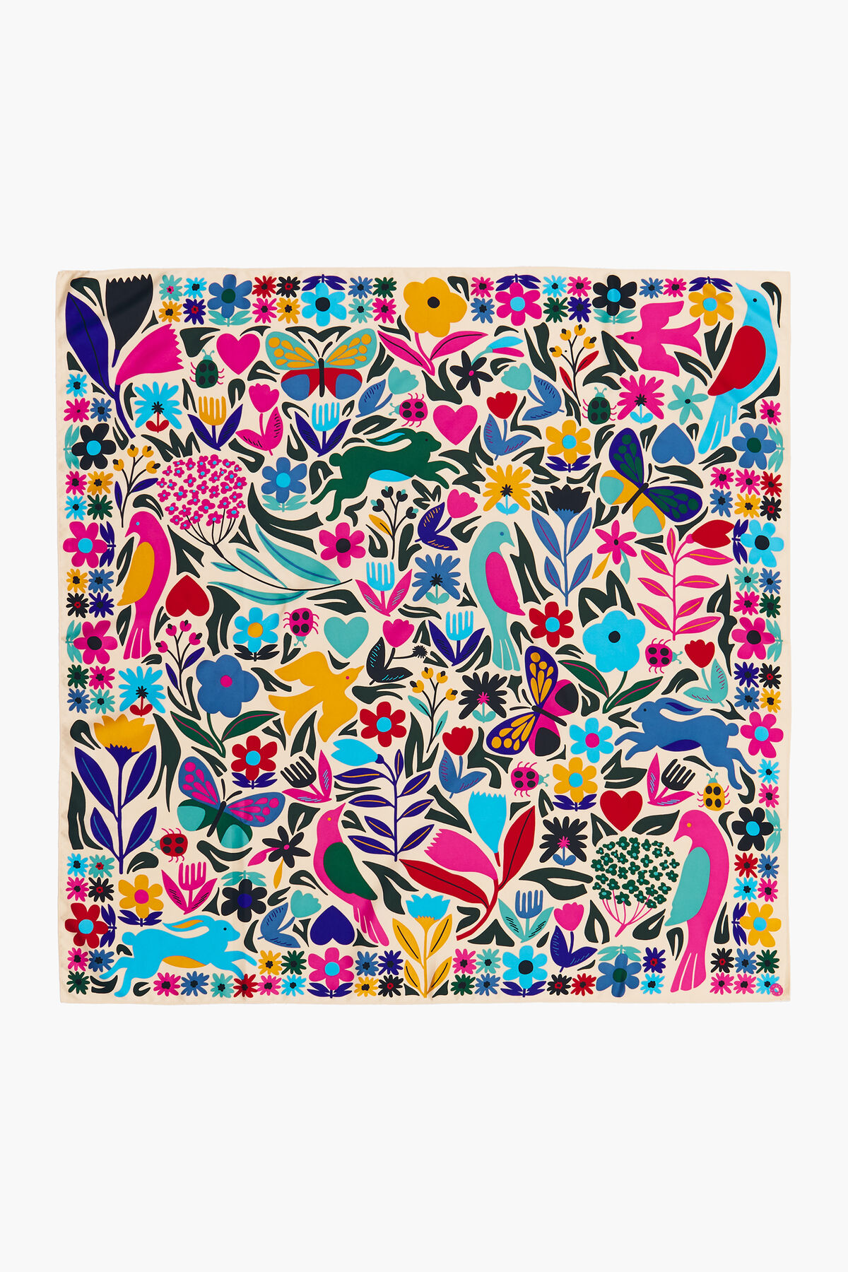 Pañuelo flores animales crema