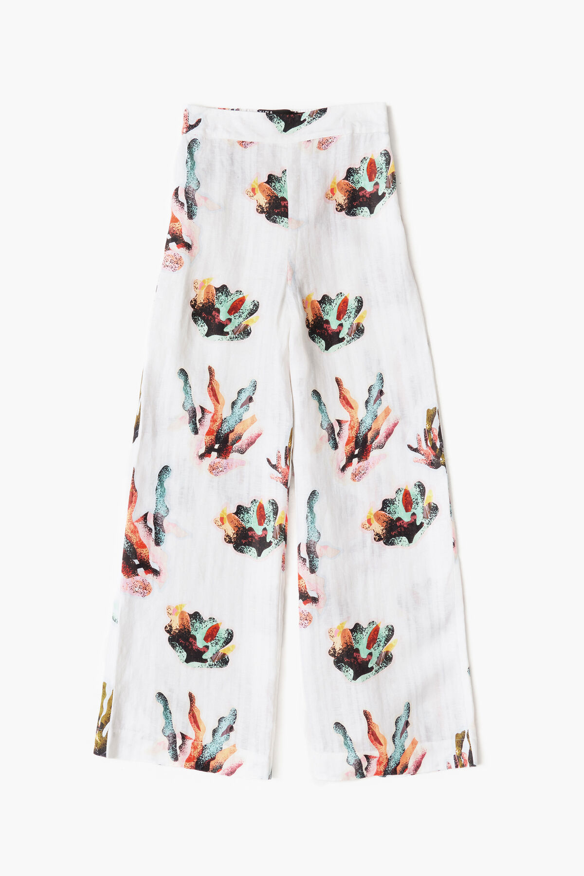 Pantalón lino print Coral marfil