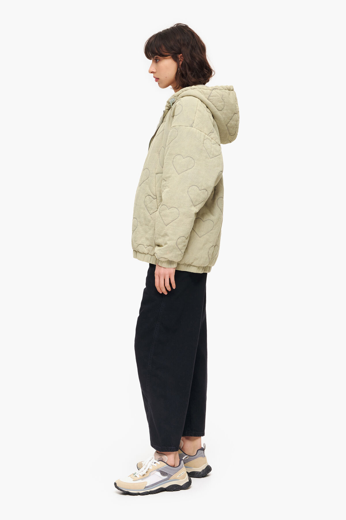 Cazadora acolchada corazones verde lavado