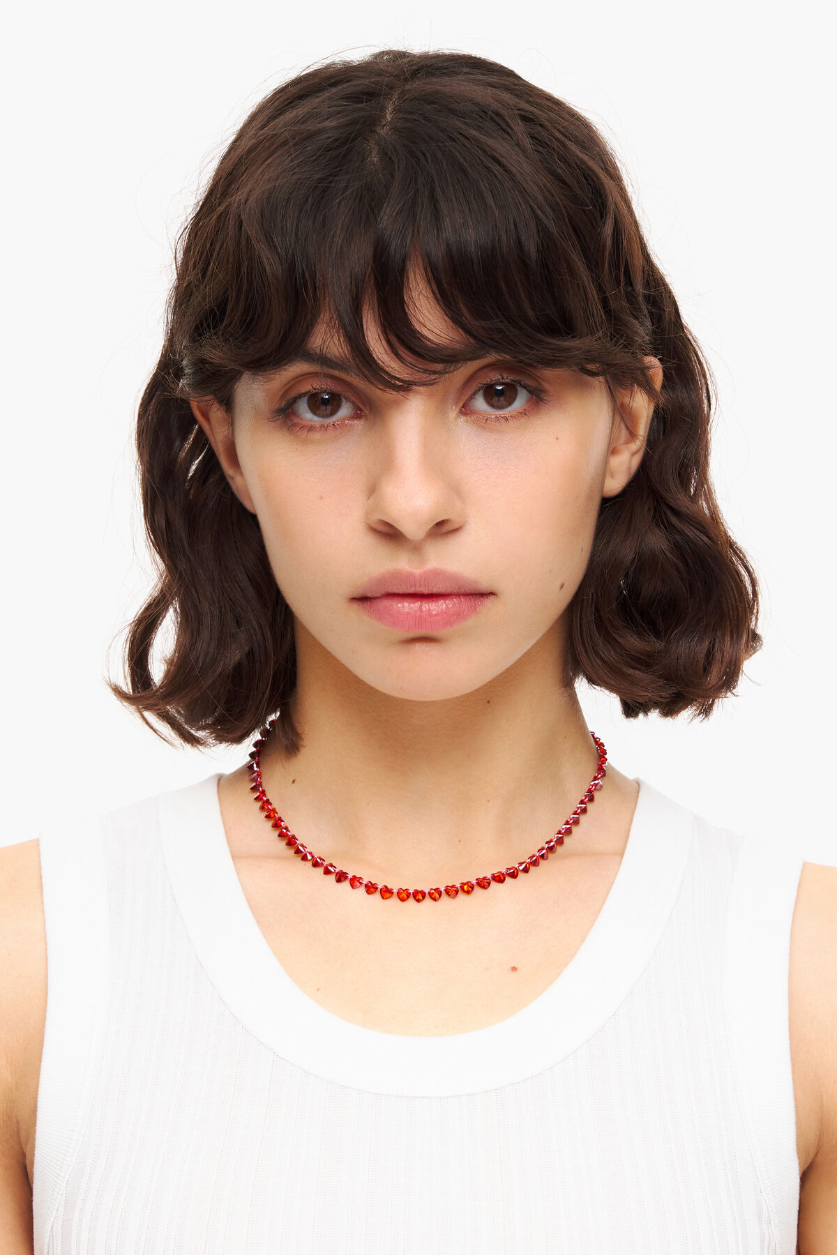 Collar corto cristales corazones rosa