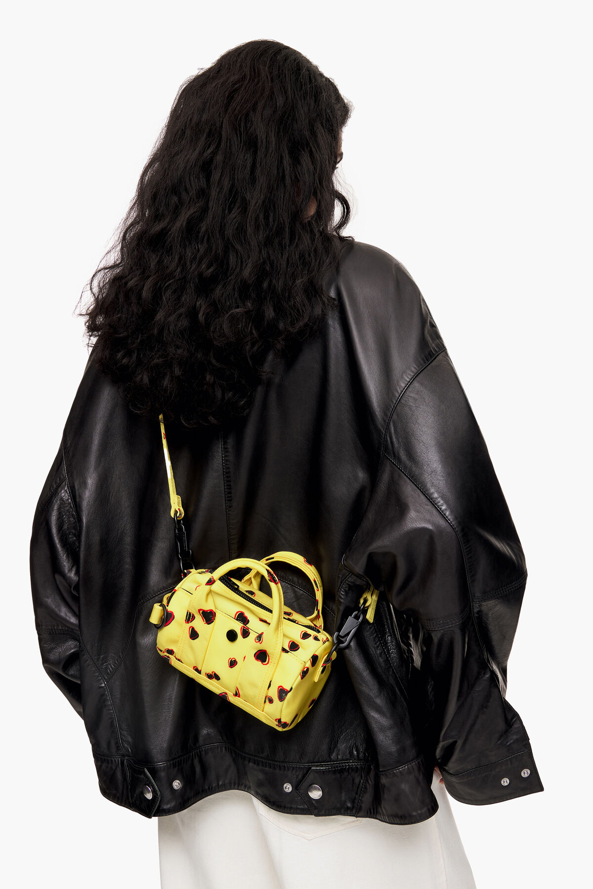Bolso barril XS nylon print Small Hearts amarillo