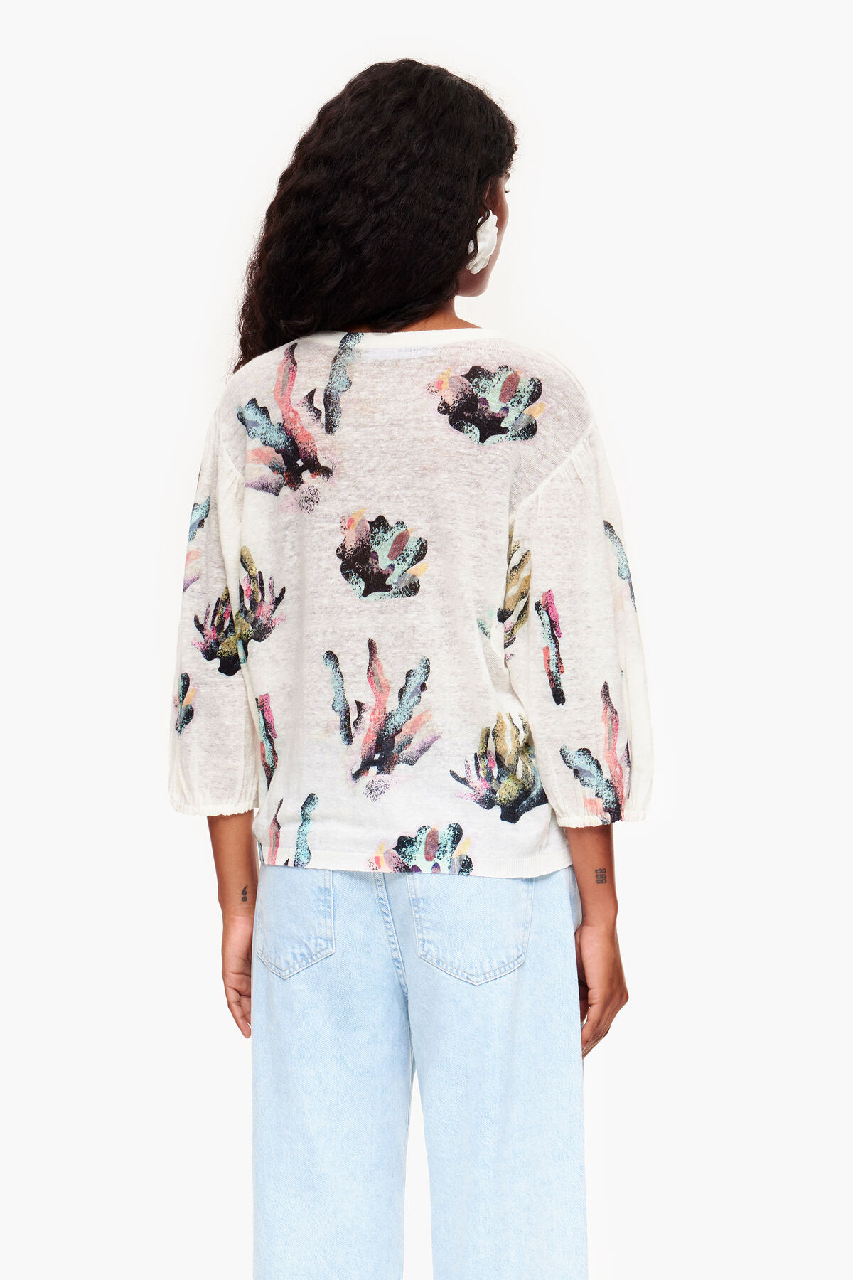 Jersey lino print Coral marfil