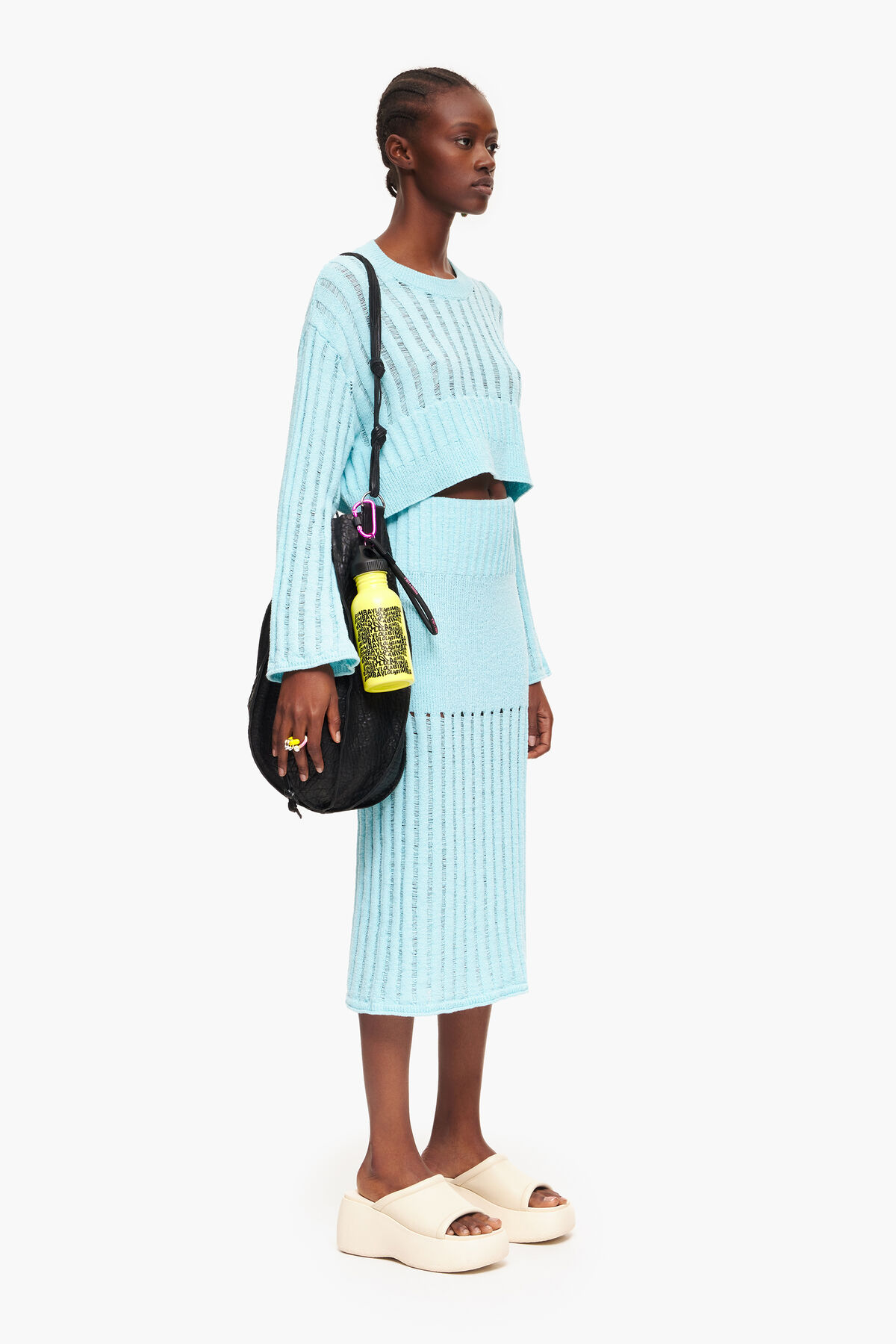 Falda canalé midi azul