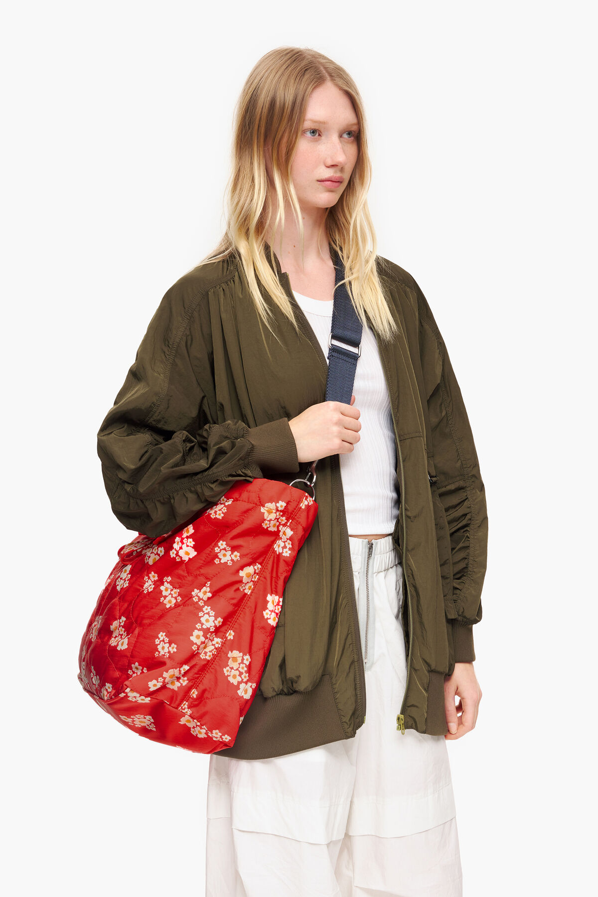 Bolso shopper XL nylon Acrylic Flowers rojo