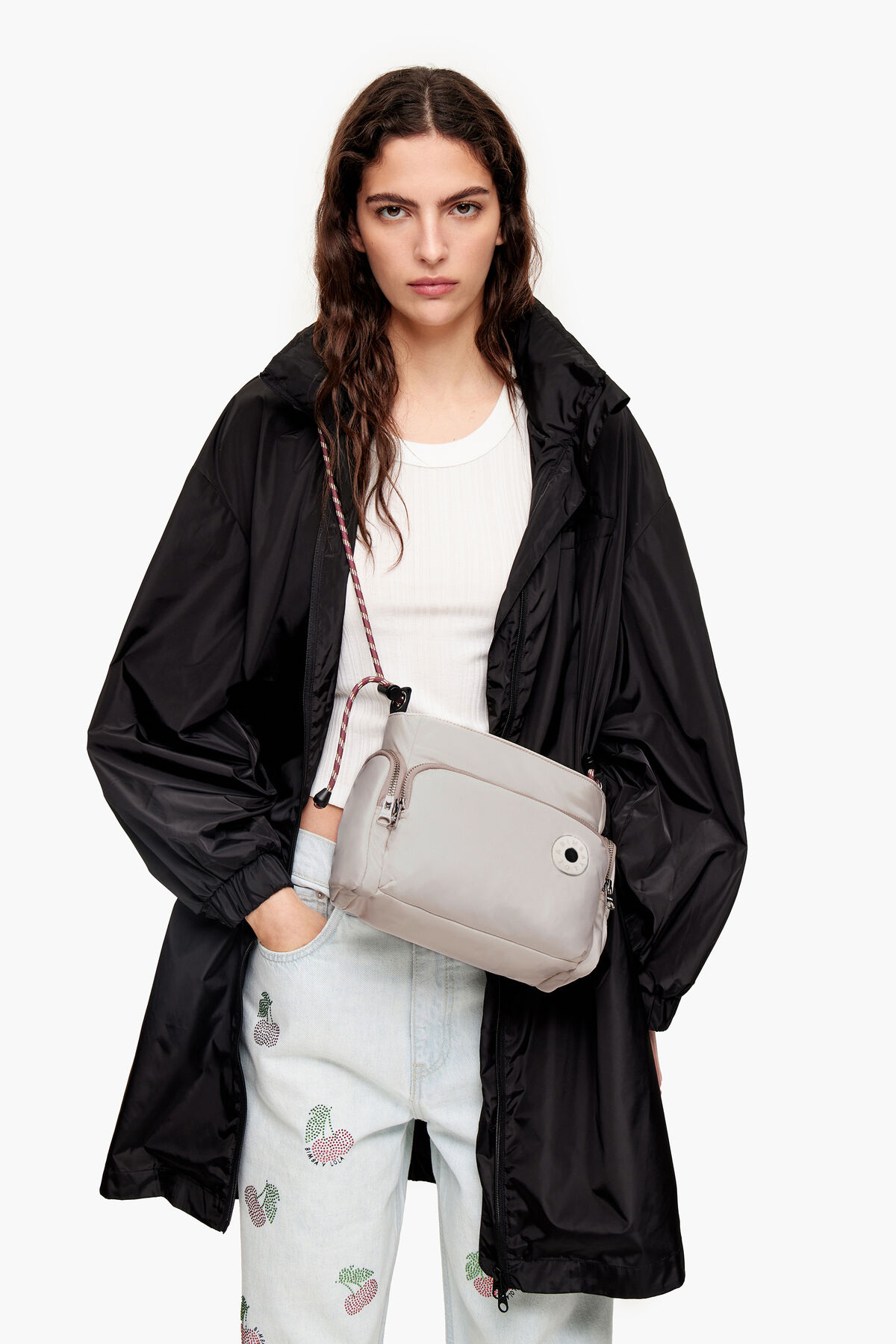 Bolso bandolera S nylon marfil