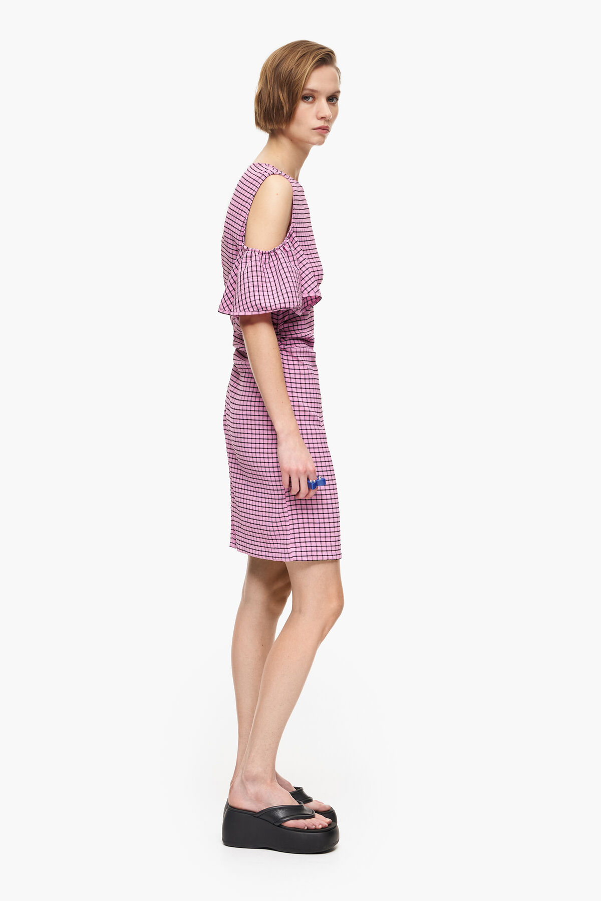 Vestido ajustado mini cuadros rosa