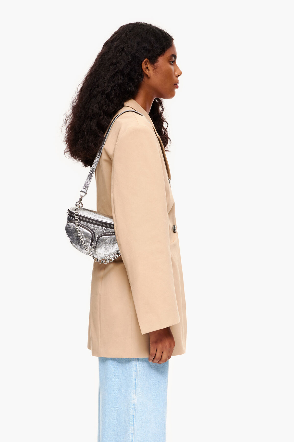 Bolso riñonera Pocket XS piel plateado