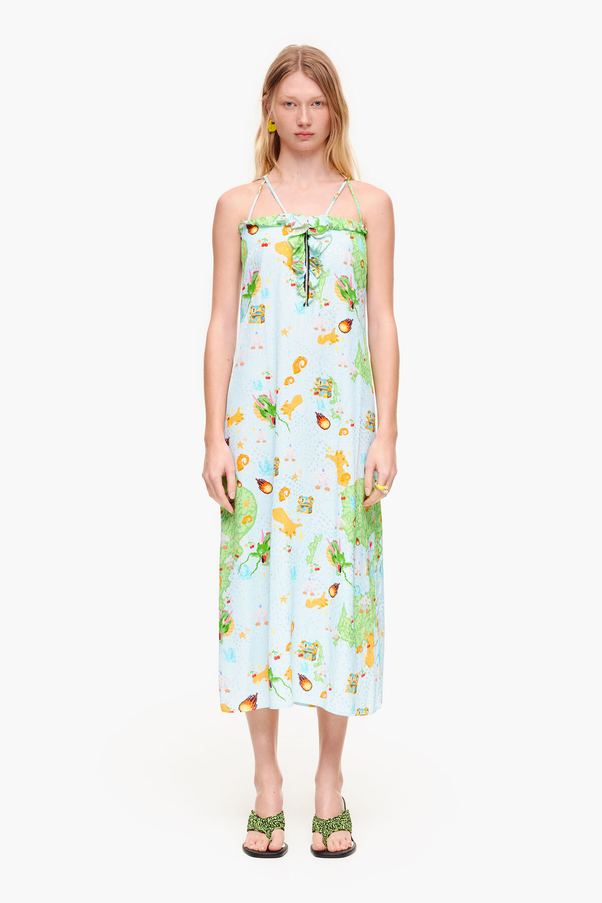 Vestido fluido print Vigo Game azul