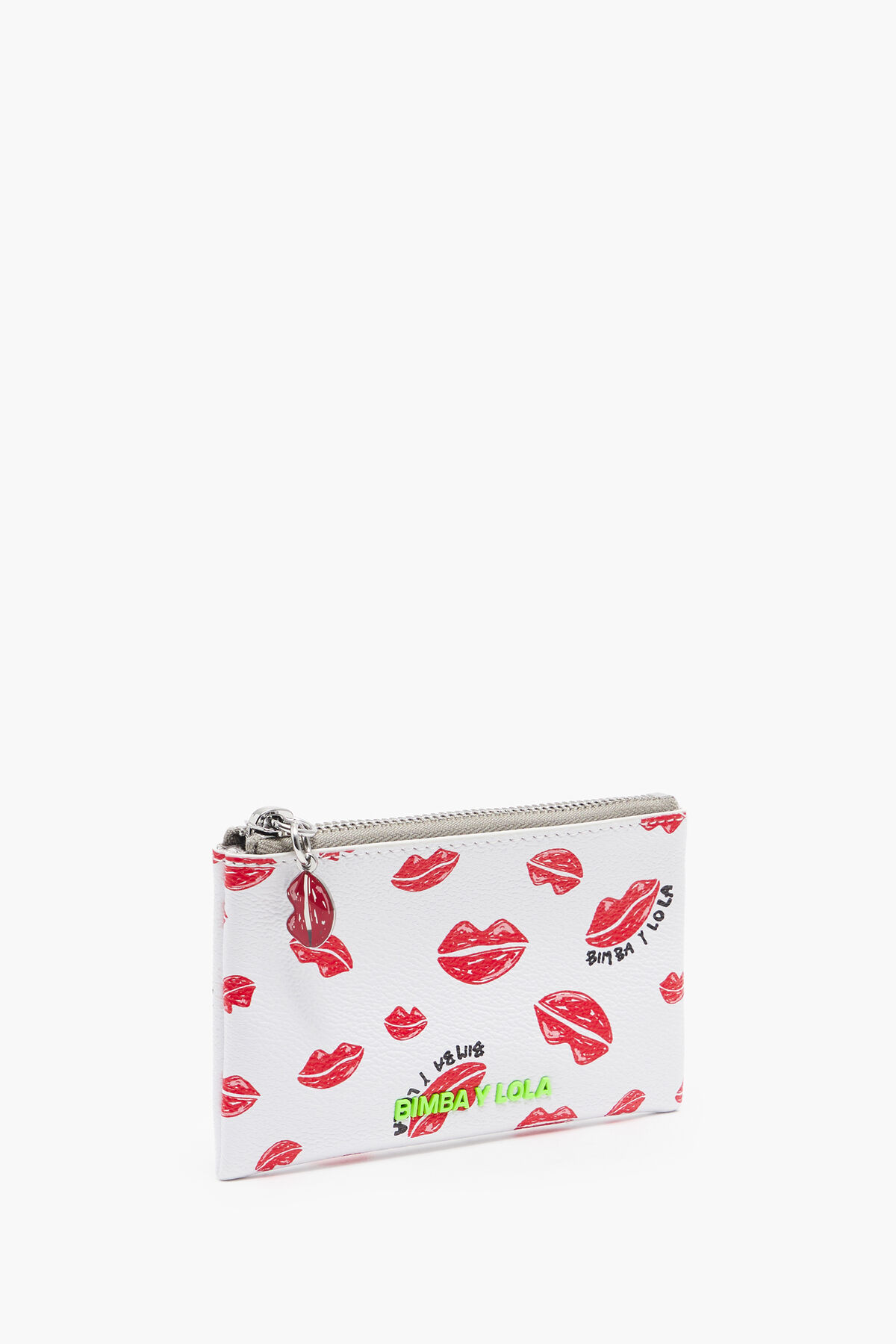 Monedero rectangular textura print labios blanco