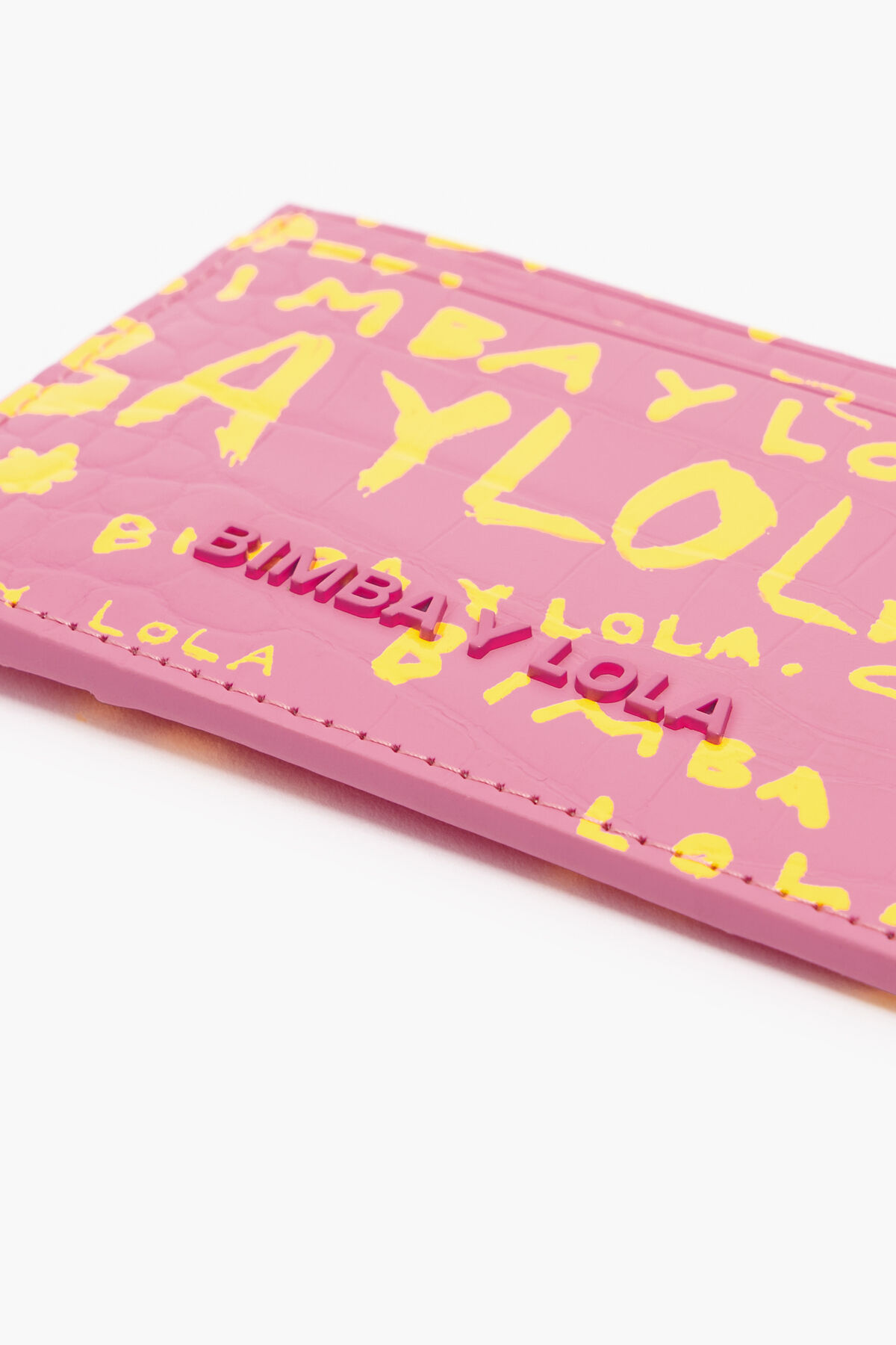 Tarjetero cocodrilo print rosa