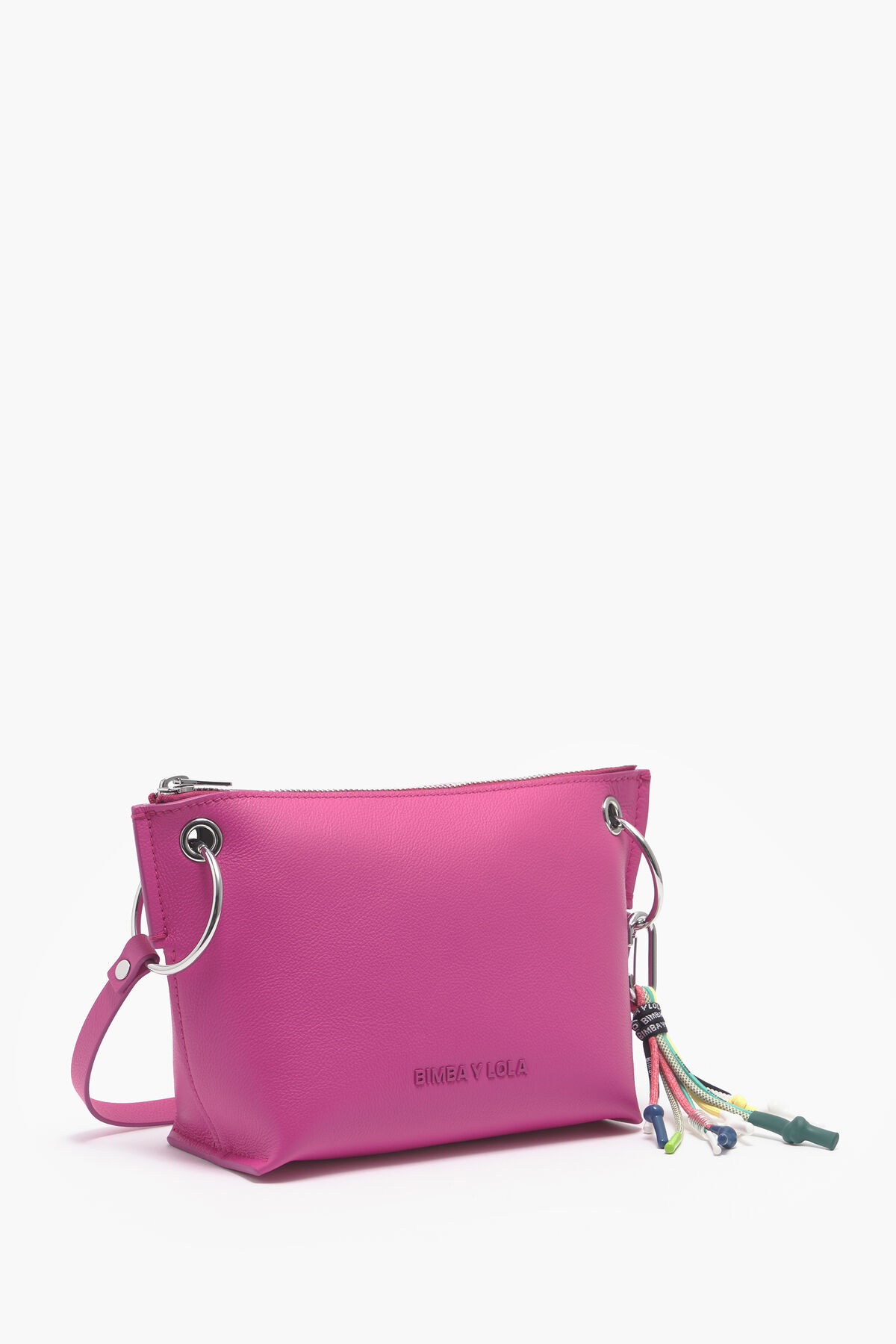 Bolso bandolera M piel fucsia