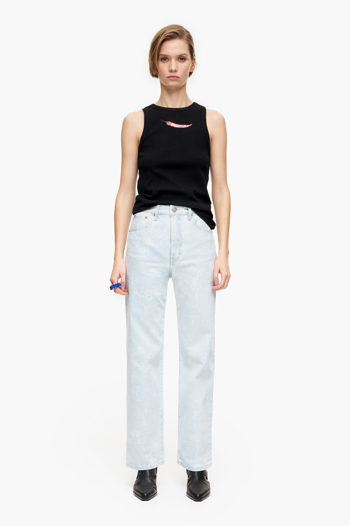 STRAIGHT CROPPED - Vaquero recto print Camouflage Panda azul lavado