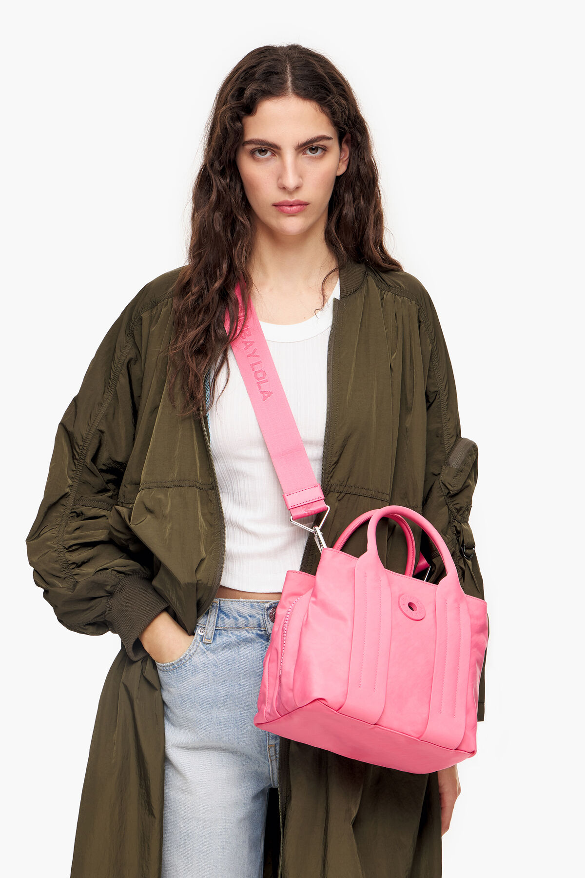 Bolso tote S nylon rosa