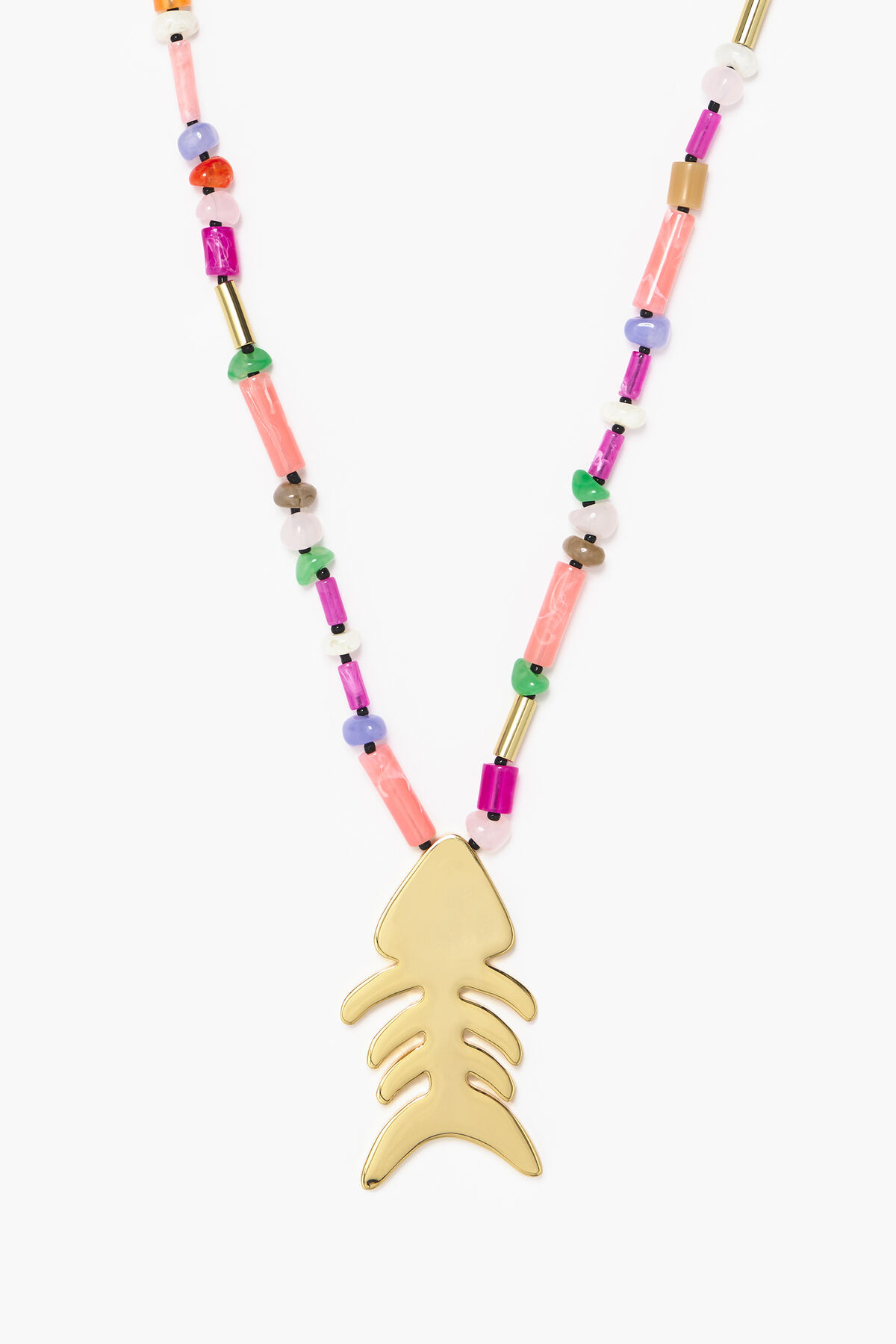 Collar largo pez piedras rosas