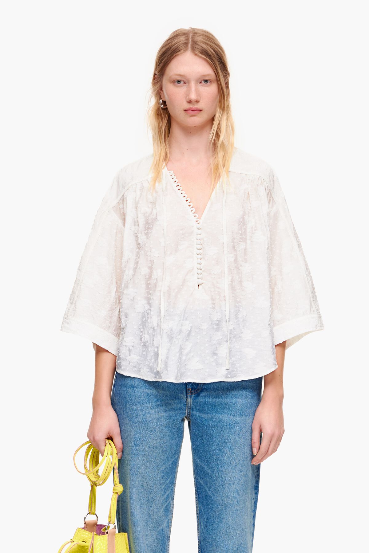 Blusa corta jacquard flores