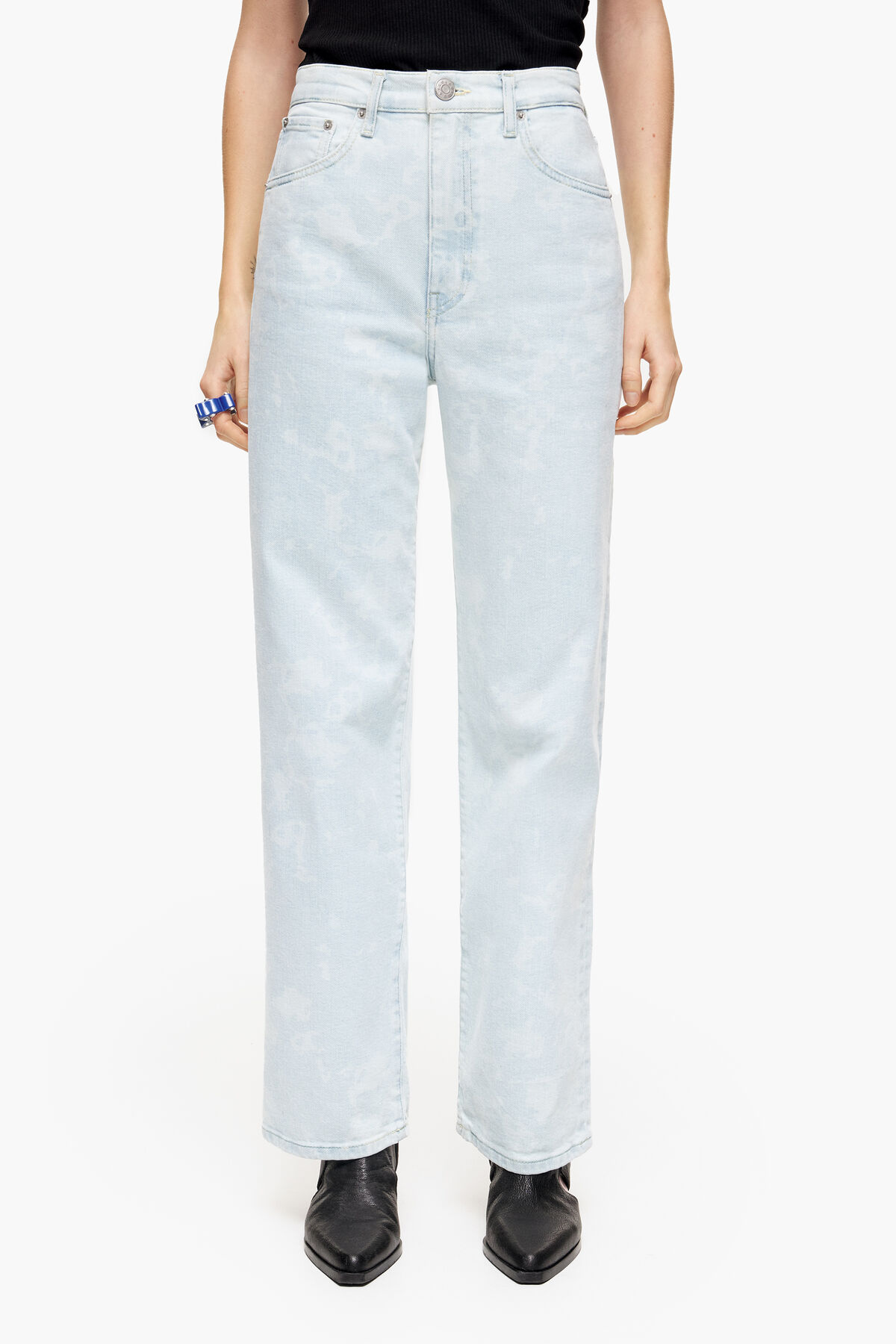 STRAIGHT CROPPED - Vaquero recto print Camouflage Panda azul lavado