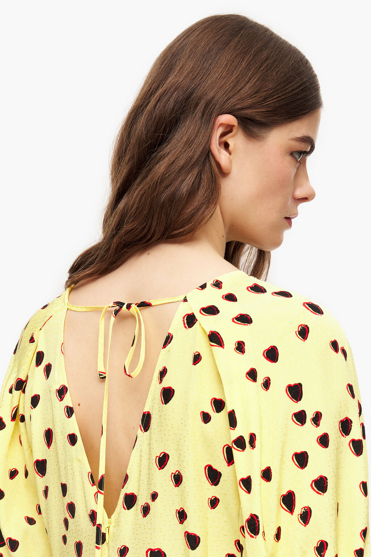Vestido evasé midi print Small Hearts amarillo