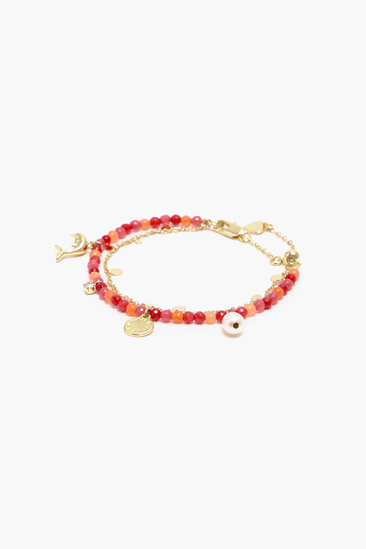 Pulsera doble piedras coral