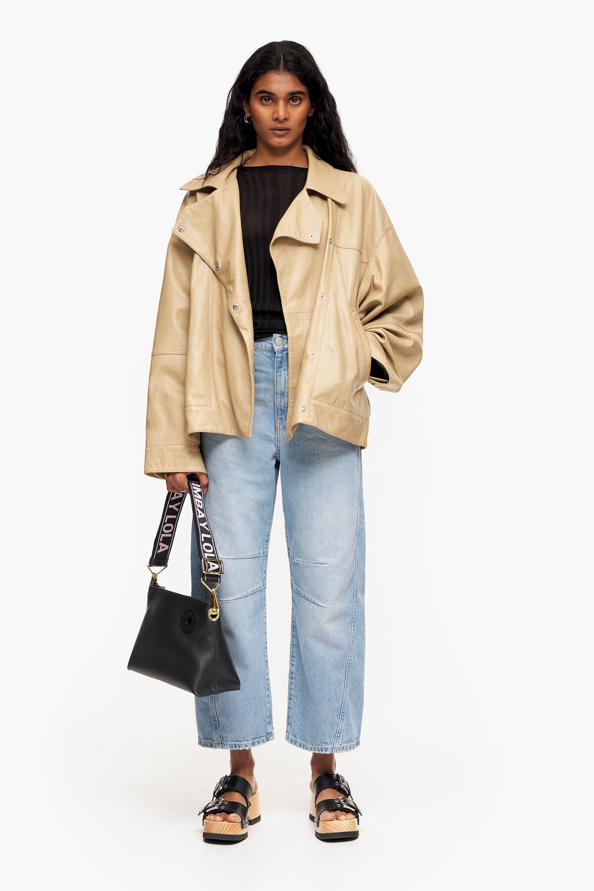 Bolso trapecio M piel negro