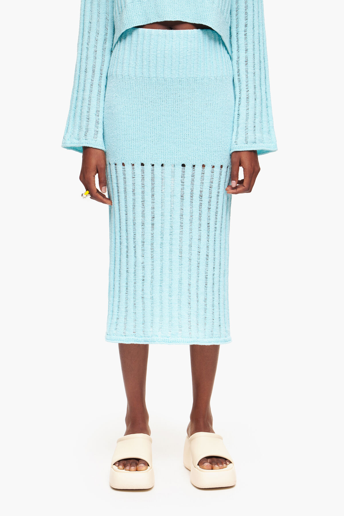 Falda canalé midi azul