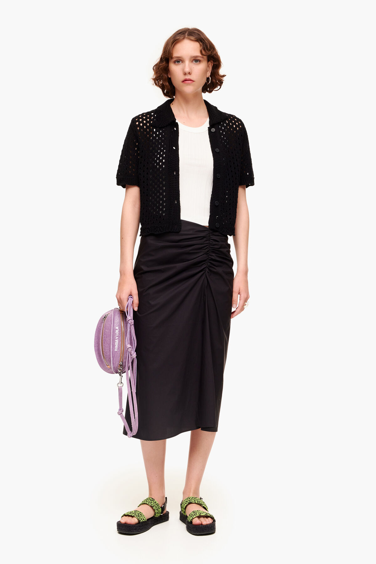 Falda midi algodón negra