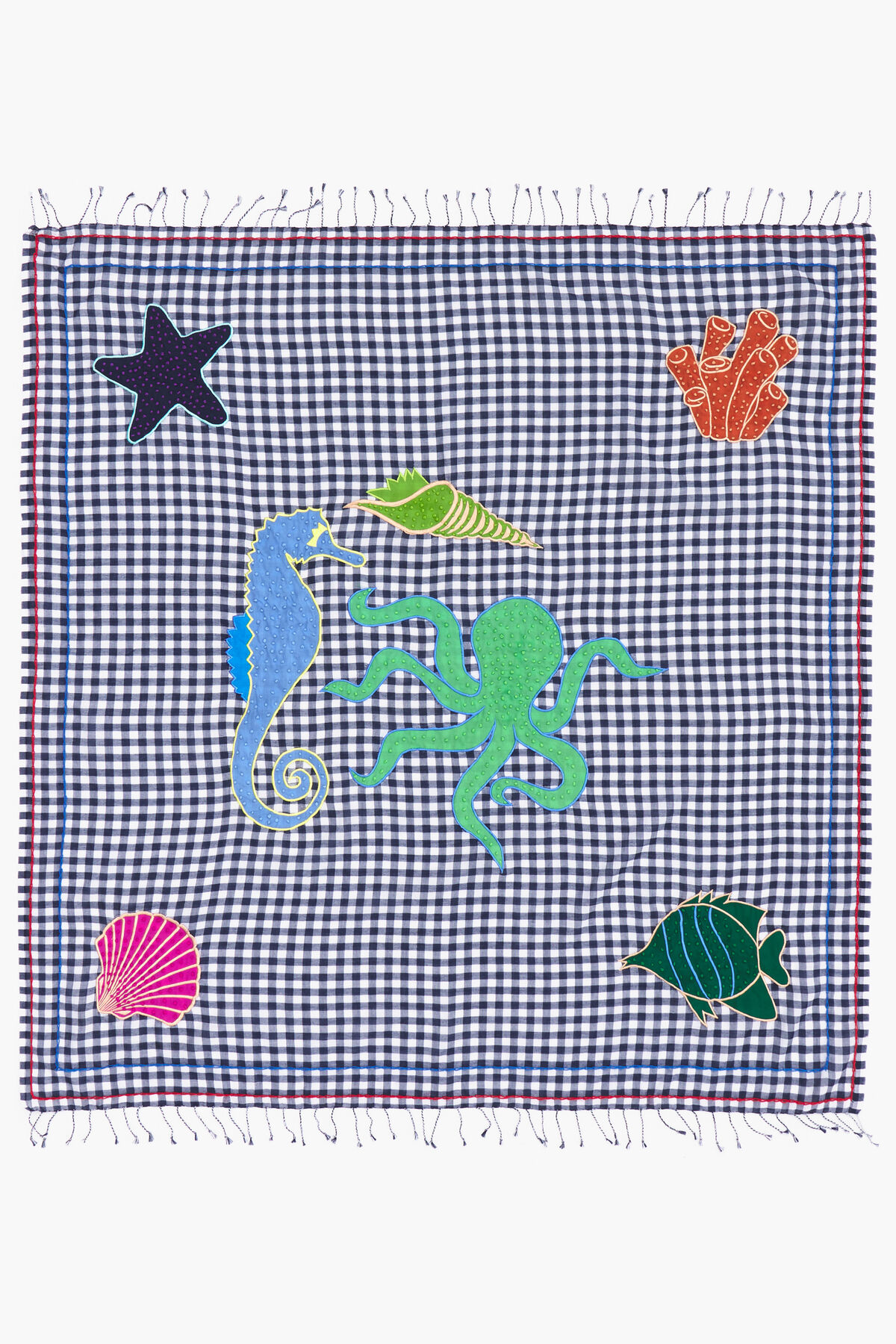 Chal vichy bordados azul marino