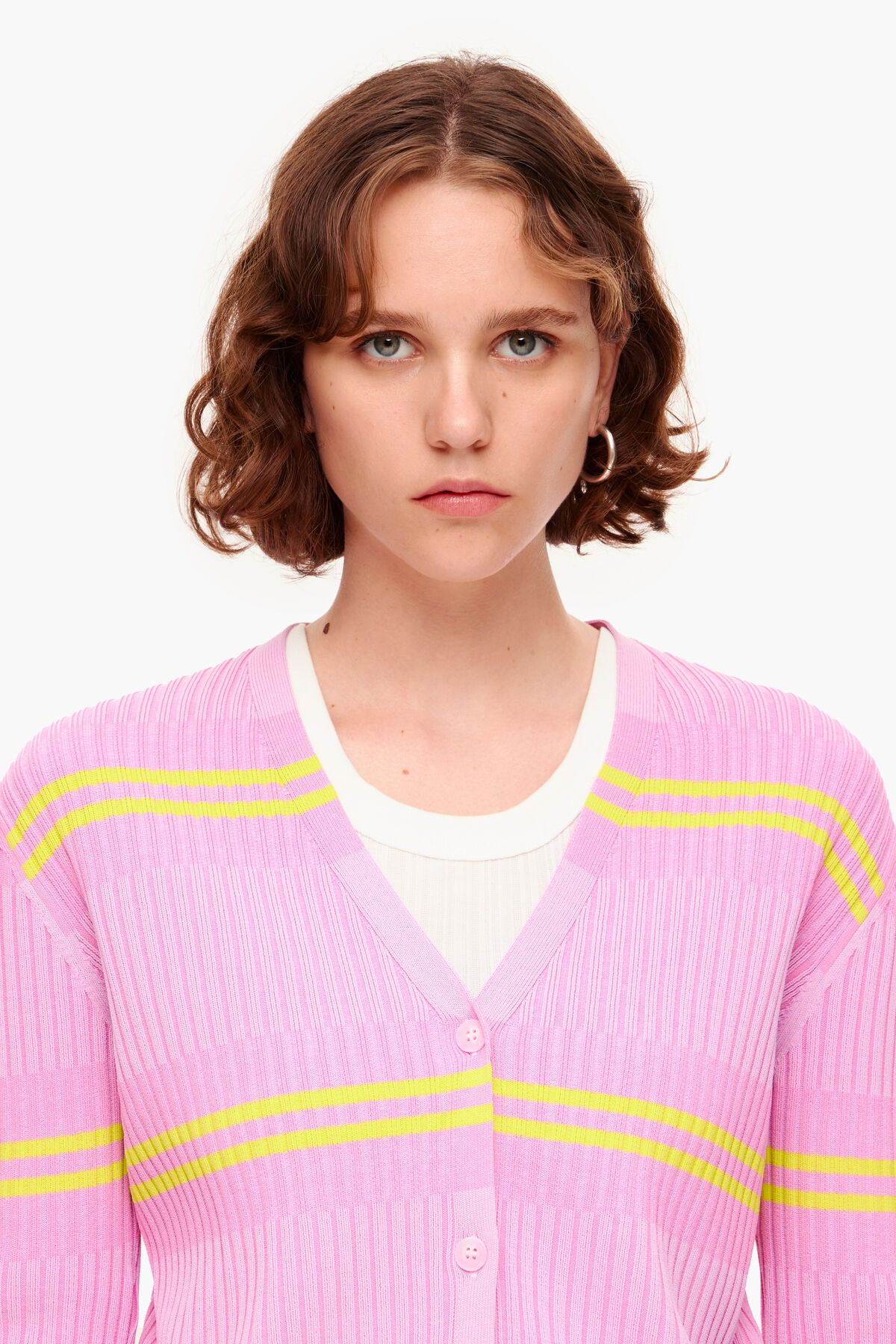 Cárdigan canalé rosa