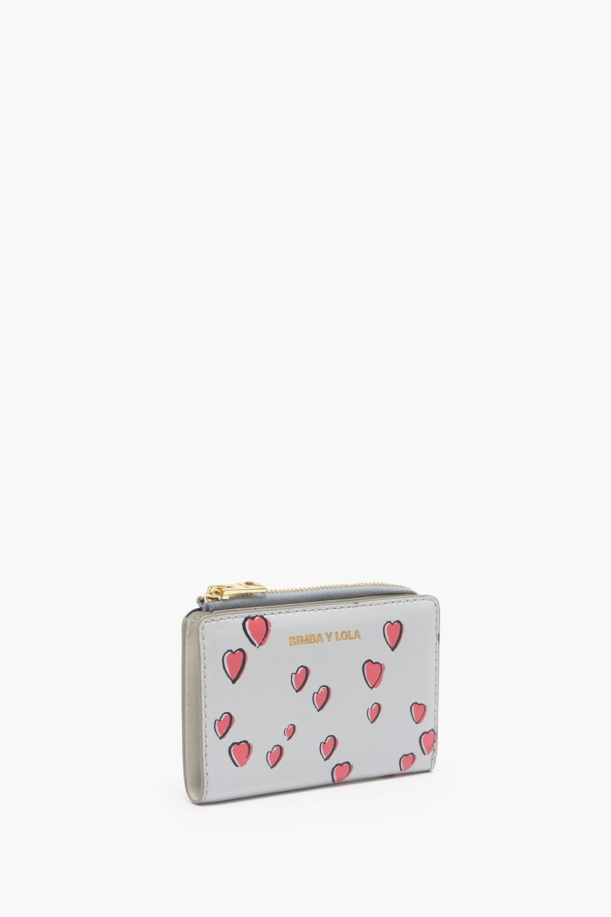 Cartera rectangular piel print Small Hearts gris