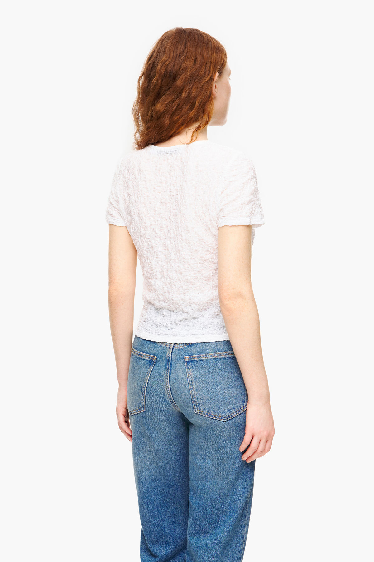 Camiseta textura fruncido marfil