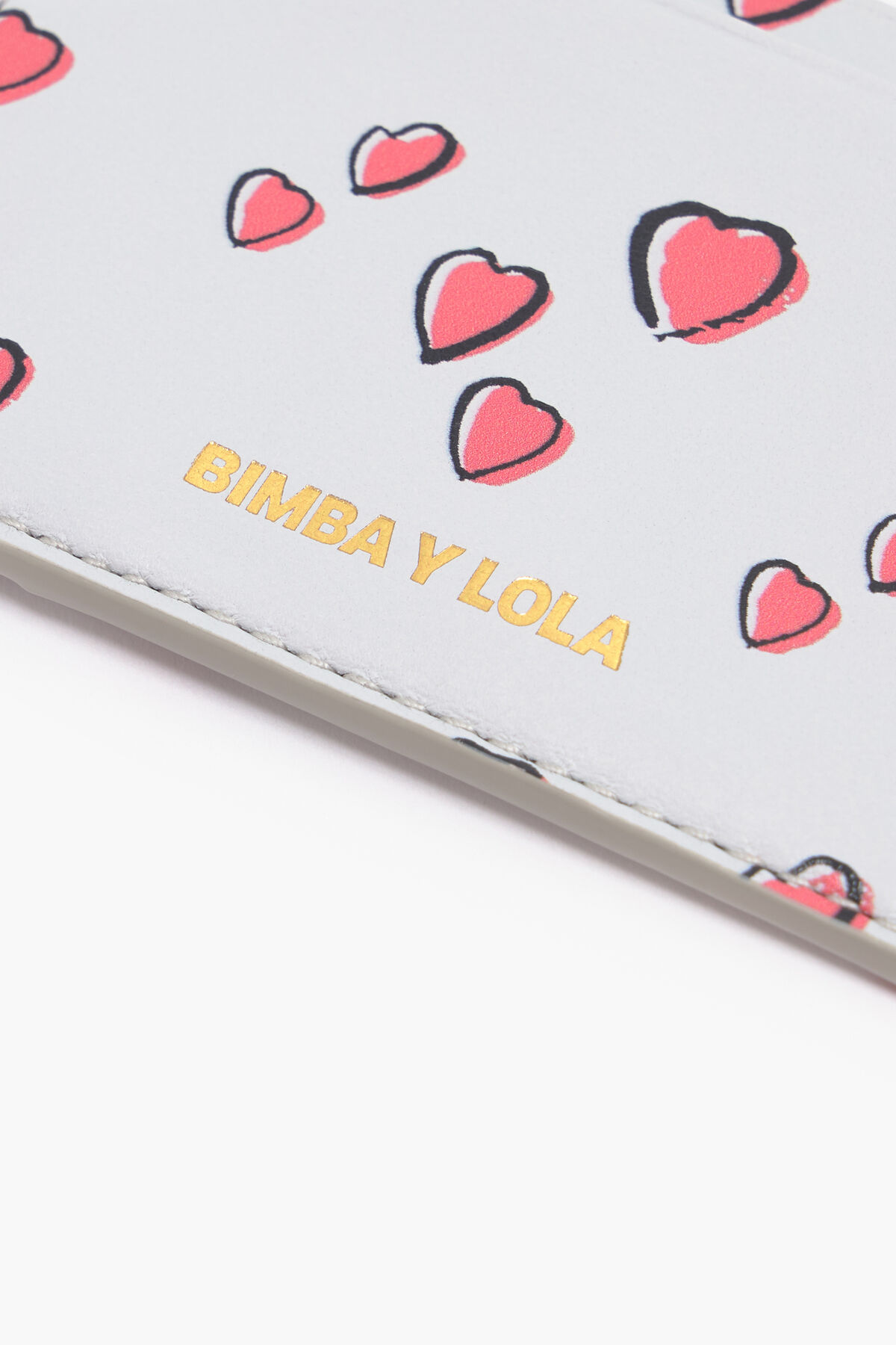 Tarjetero piel print Small Hearts gris