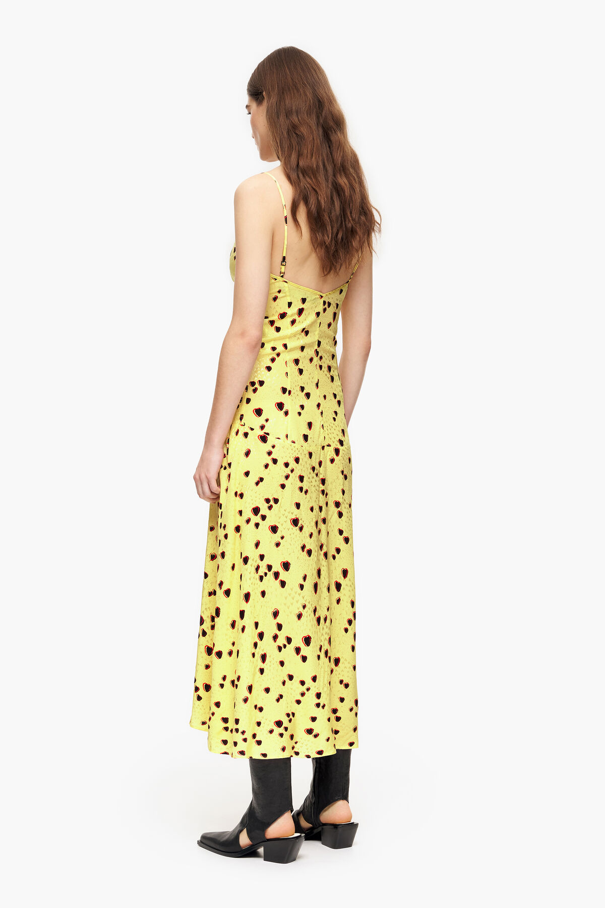 Vestido lencero midi print Small Hearts amarillo
