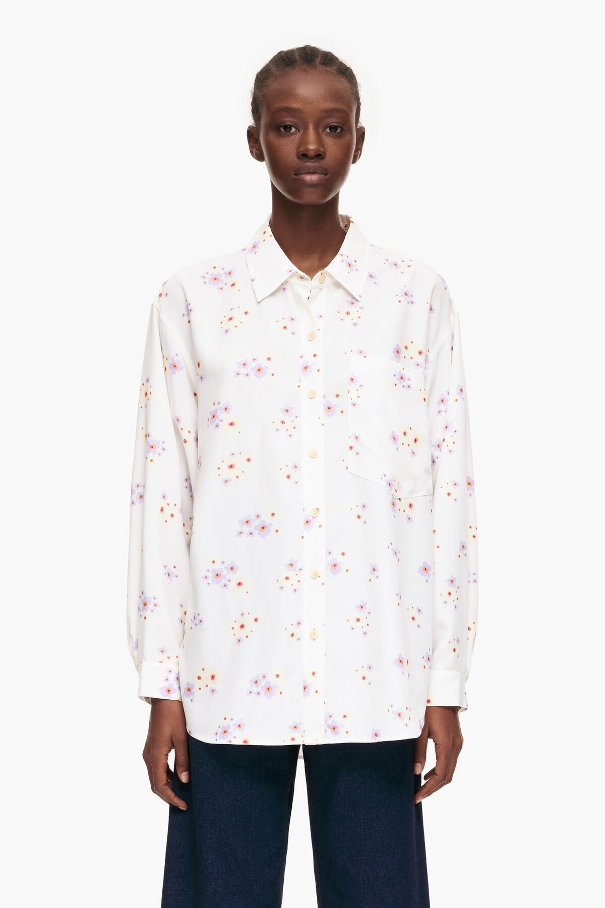 Camisa fluida print Acrylic Flowers blanco roto