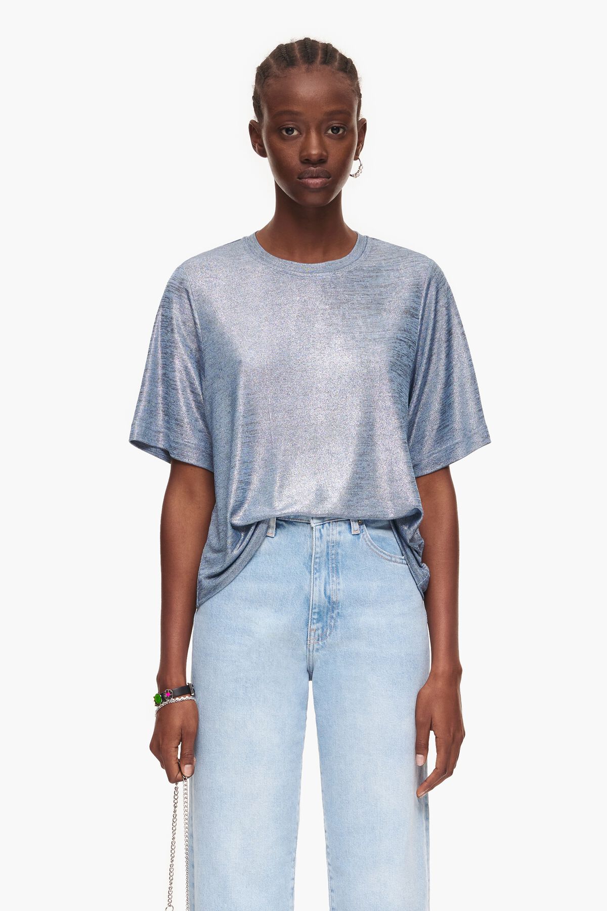 Camiseta corta fluida azul foil