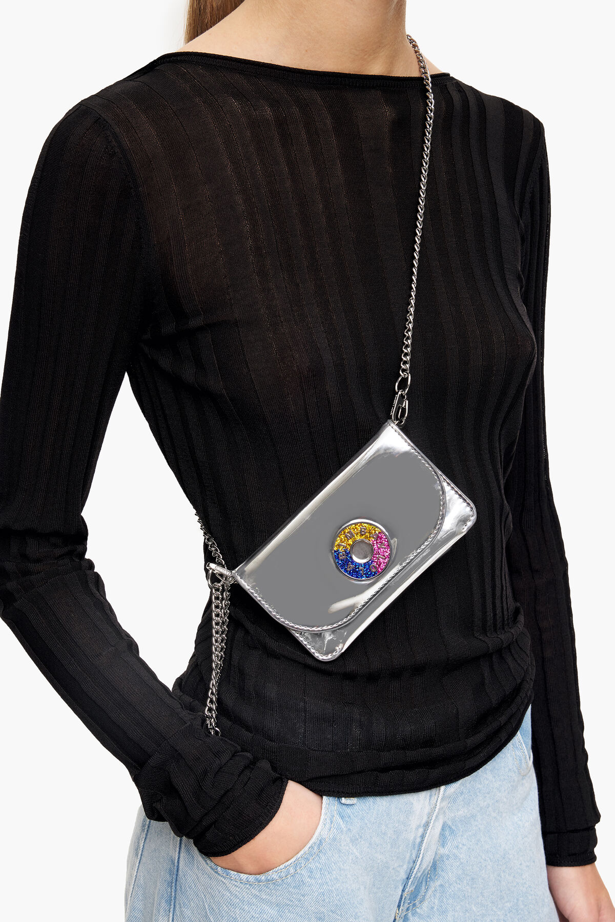 Cartera rectangular metalizada plata