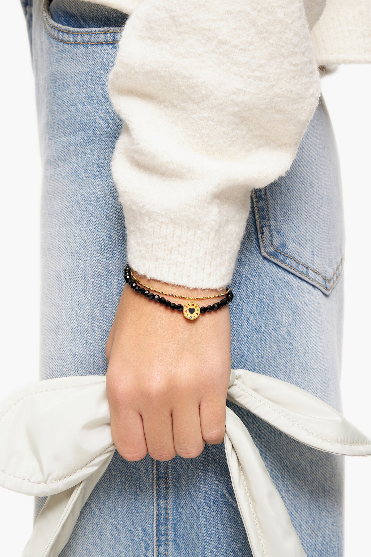 Pulsera doble cristales negra