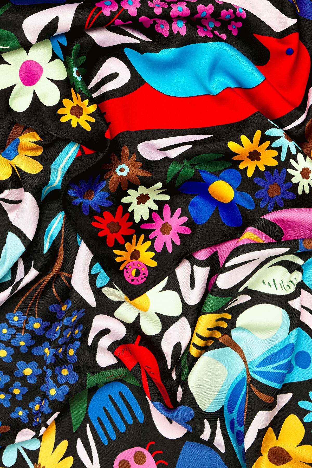 Pañuelo flores animales negro