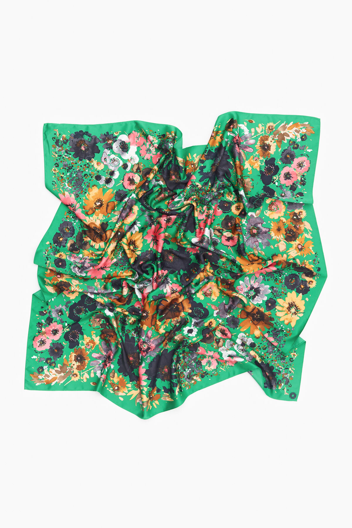 Pañuelo flores acuarela verde