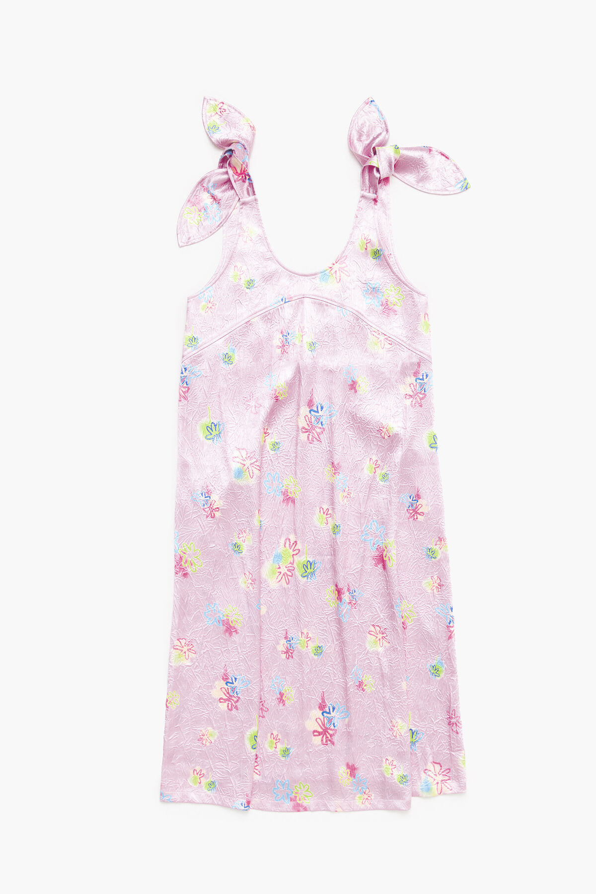 Vestido evasé midi print Spray Flowers rosa claro