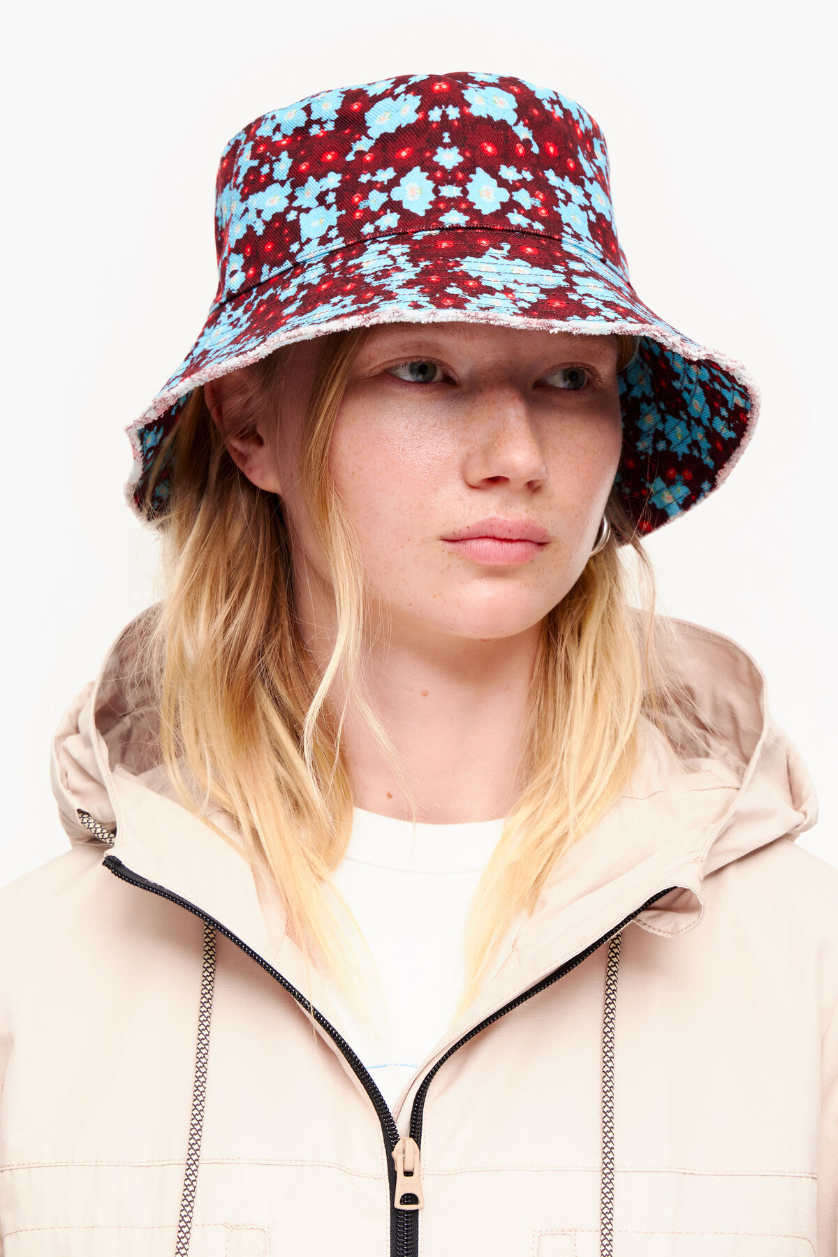 Gorro bucket algodón Flowers Full azul