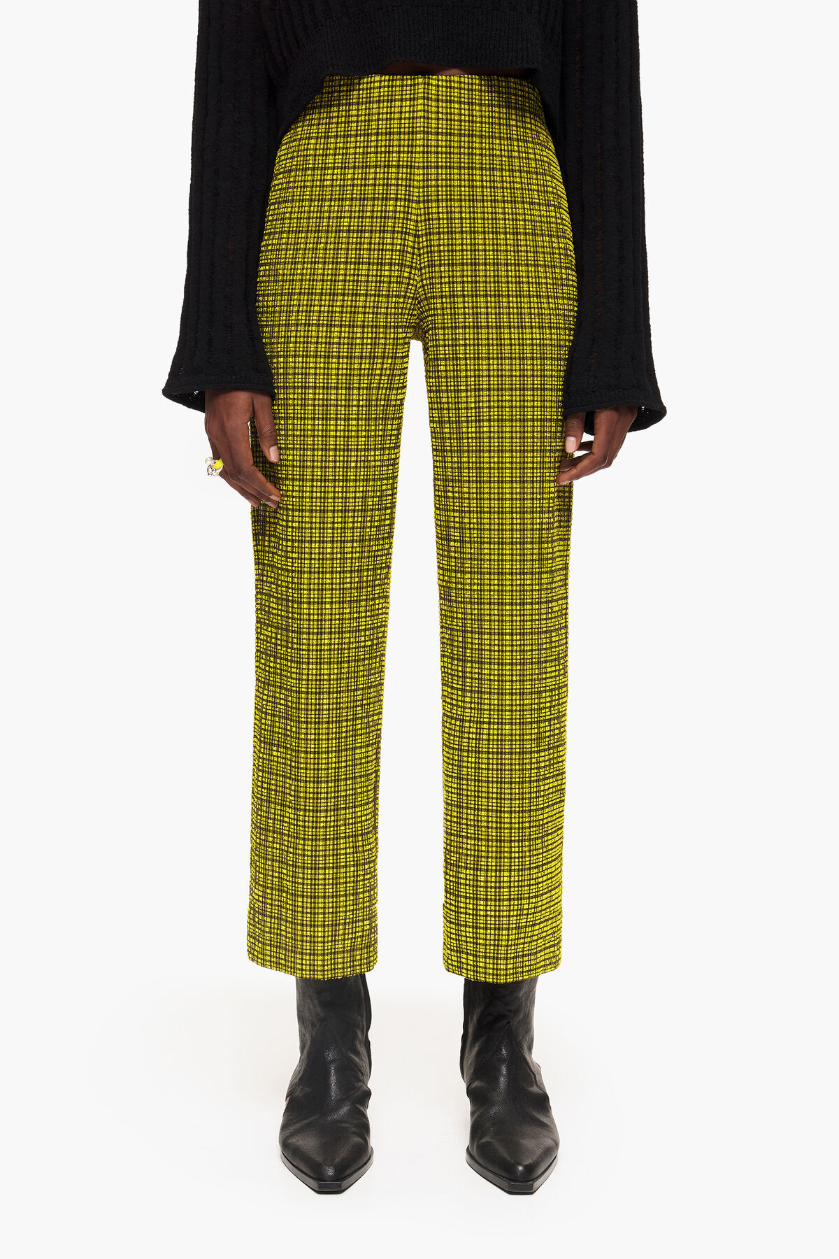 Pantalón tejido vichy amarillo