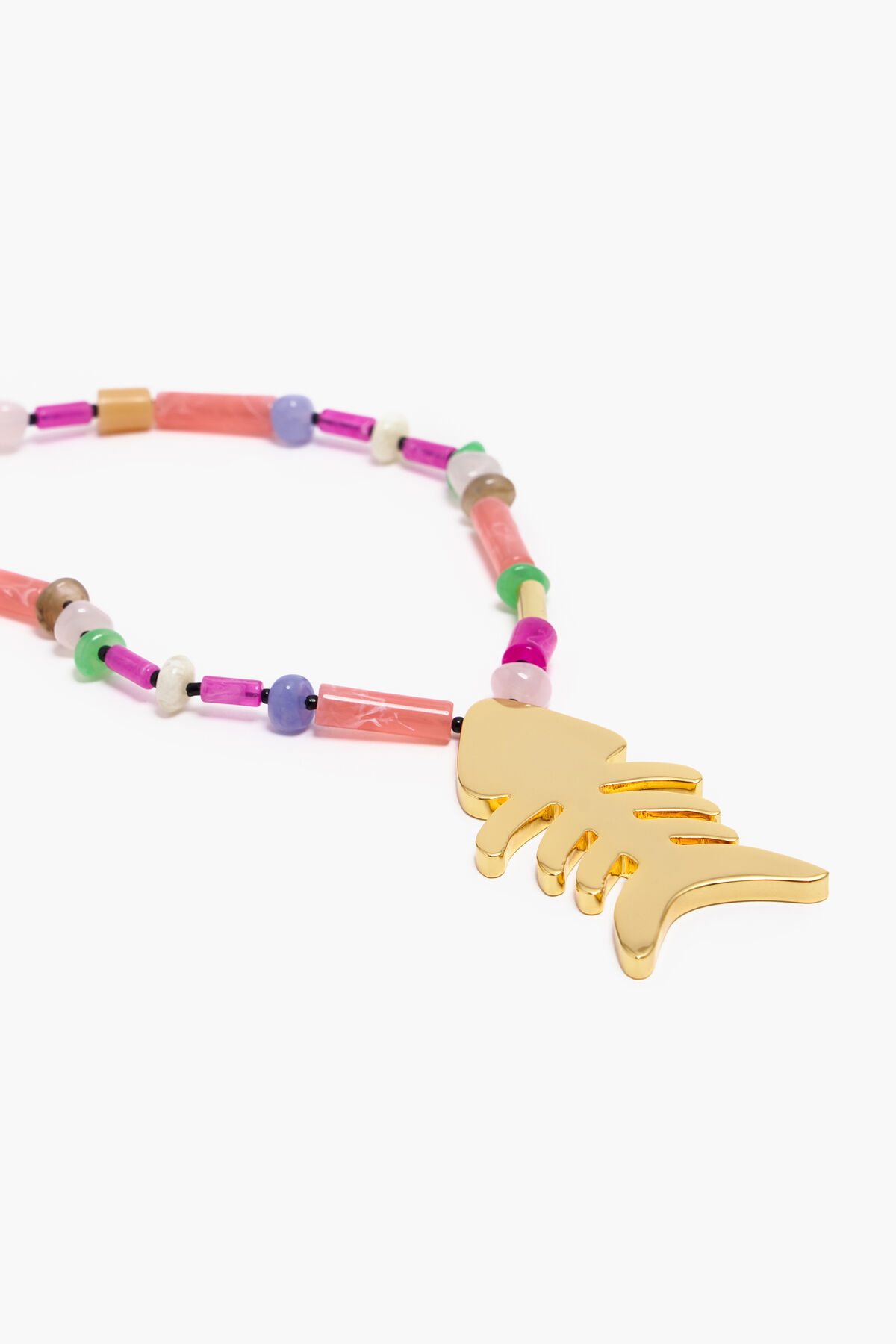 Collar largo pez piedras rosas