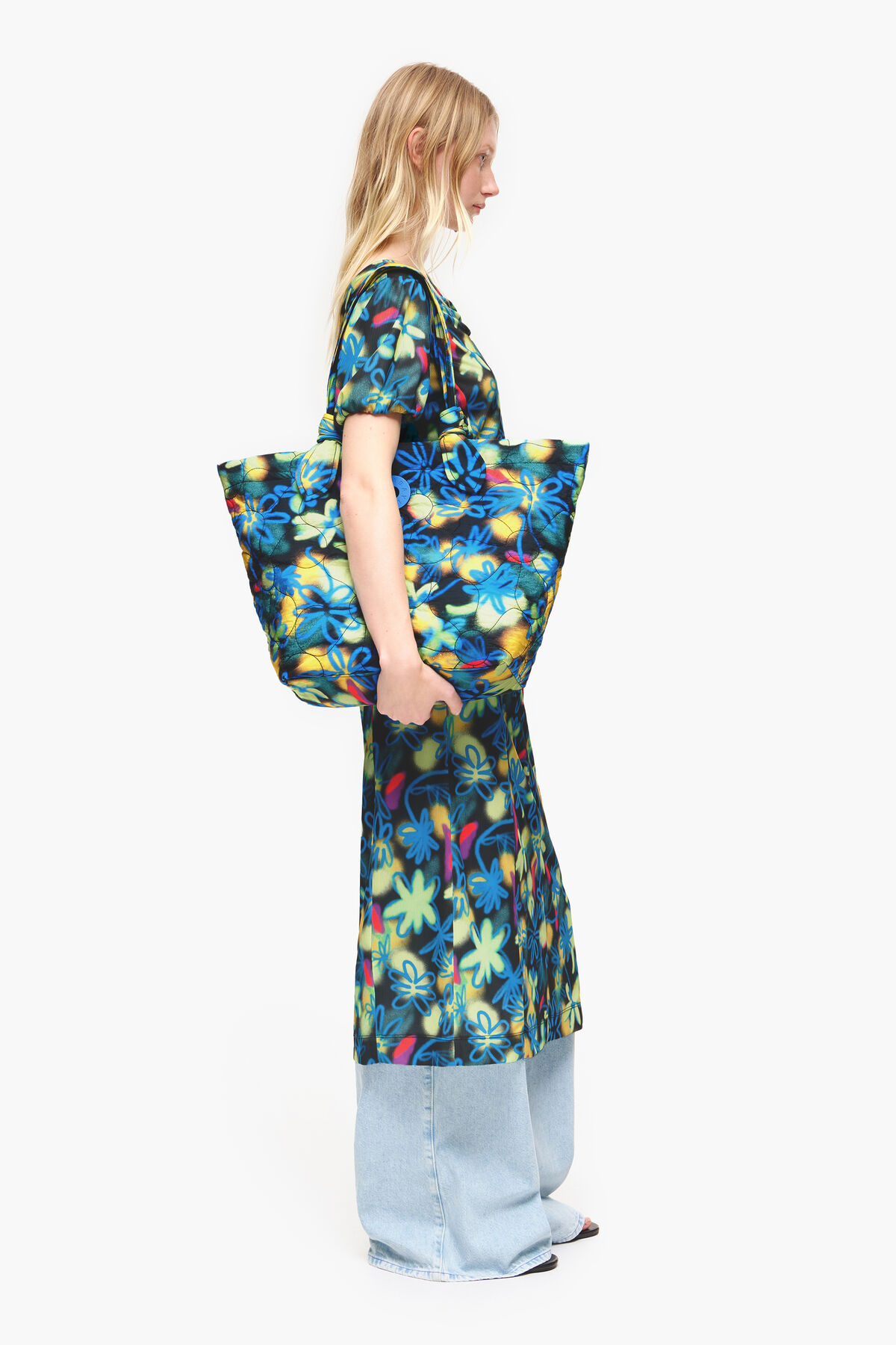 Bolso shopper XL nylon Graffiti Flowers azul