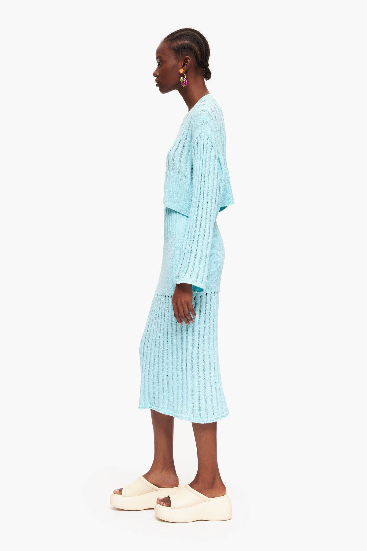 Falda canalé midi azul