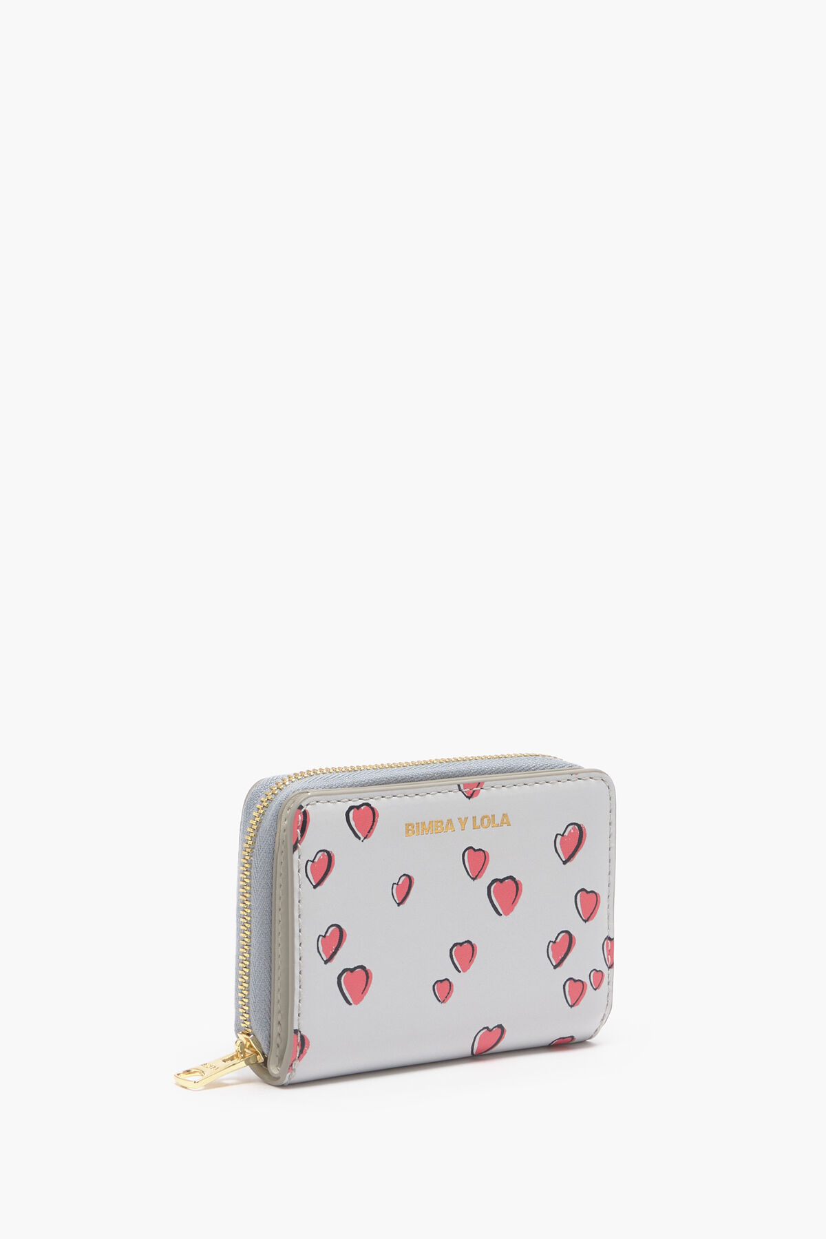 Cartera solapa piel print Small Hearts gris