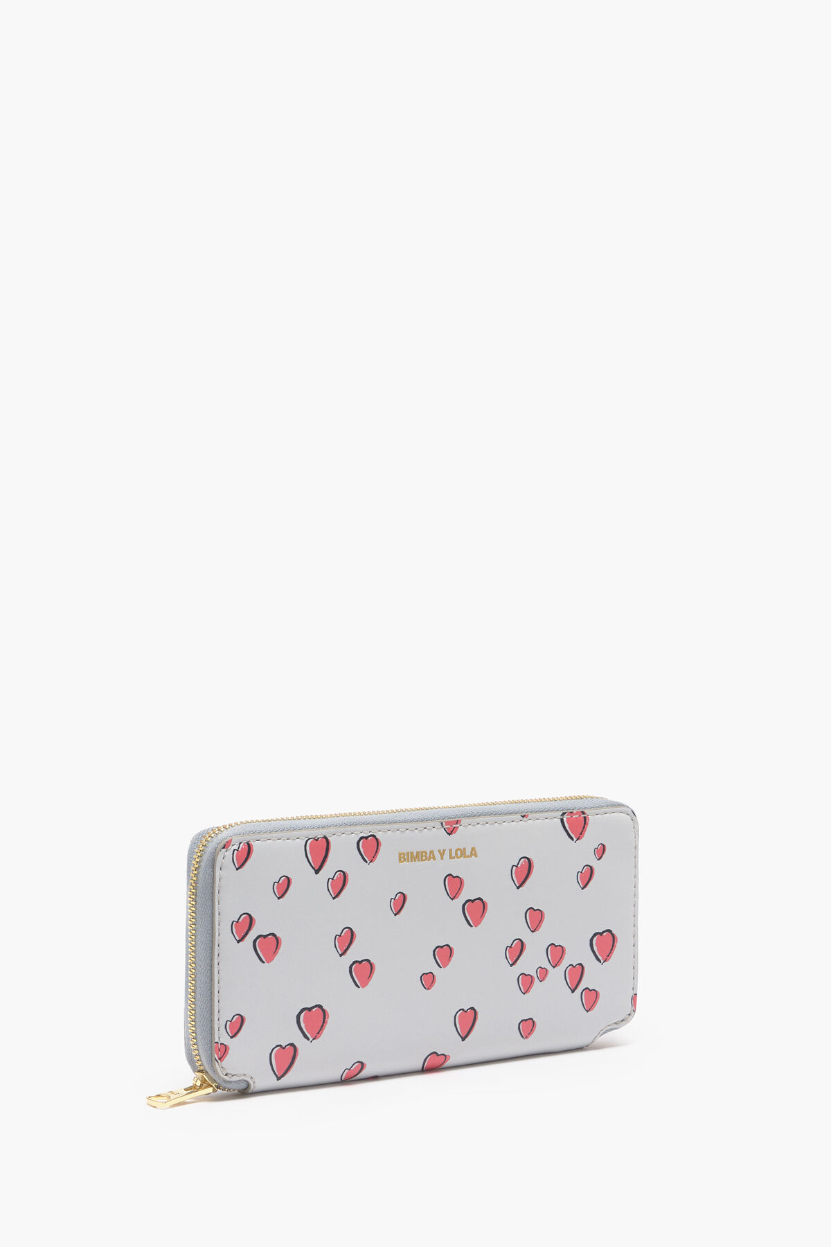 Billetera libro piel print Small Hearts gris