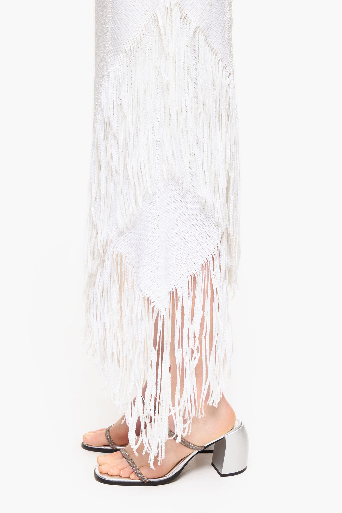 Falda midi lentejuelas blanca