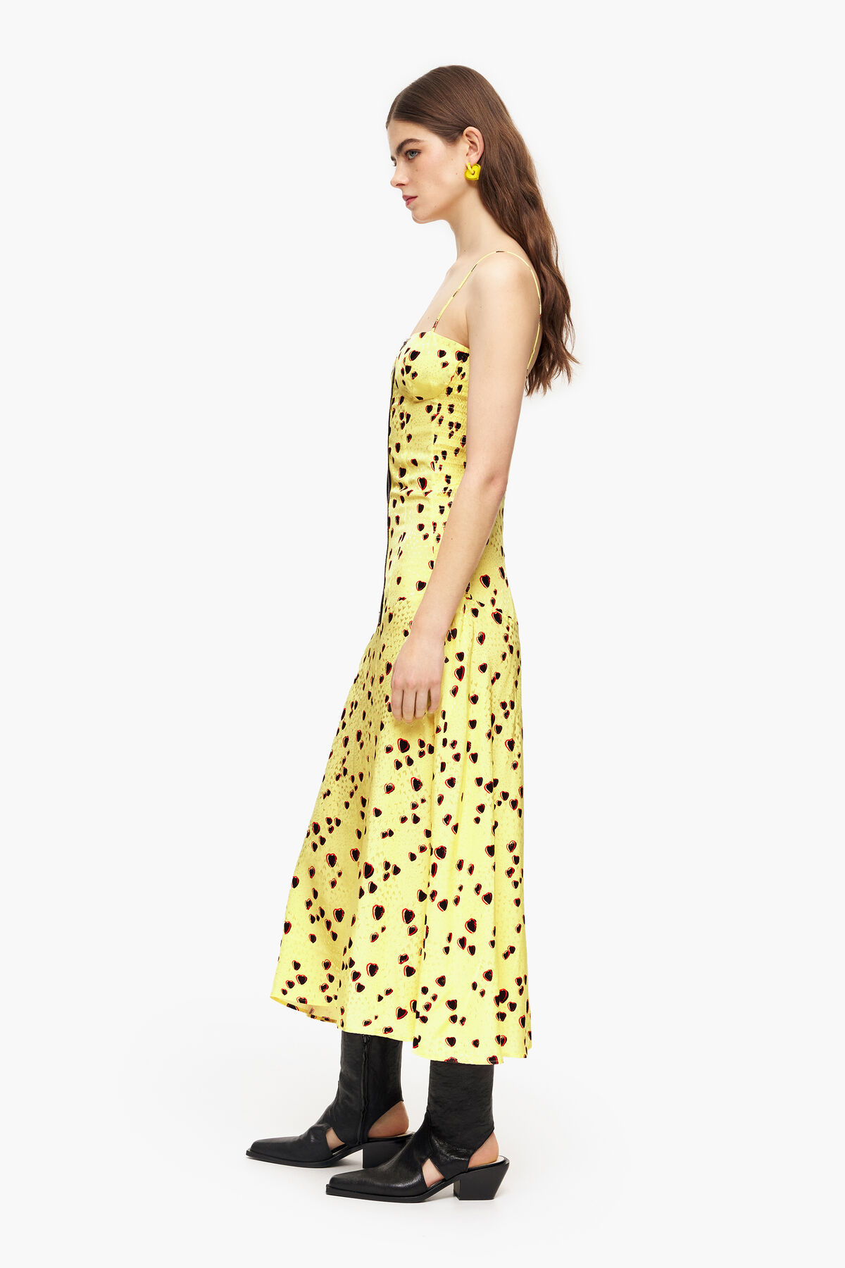 Vestido lencero midi print Small Hearts amarillo